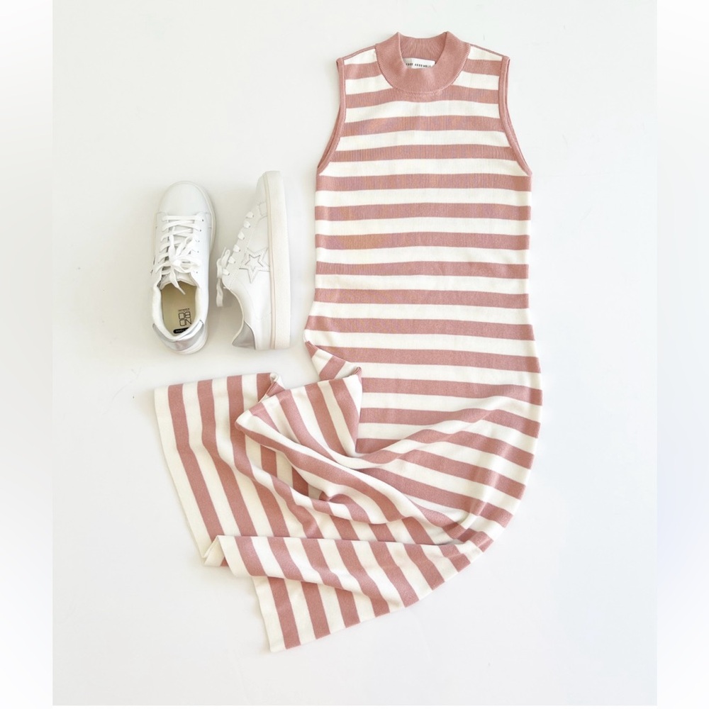 Sweater Dress Sleeveless Mock Neck Free Assembly Striped New with Tags XL Pink